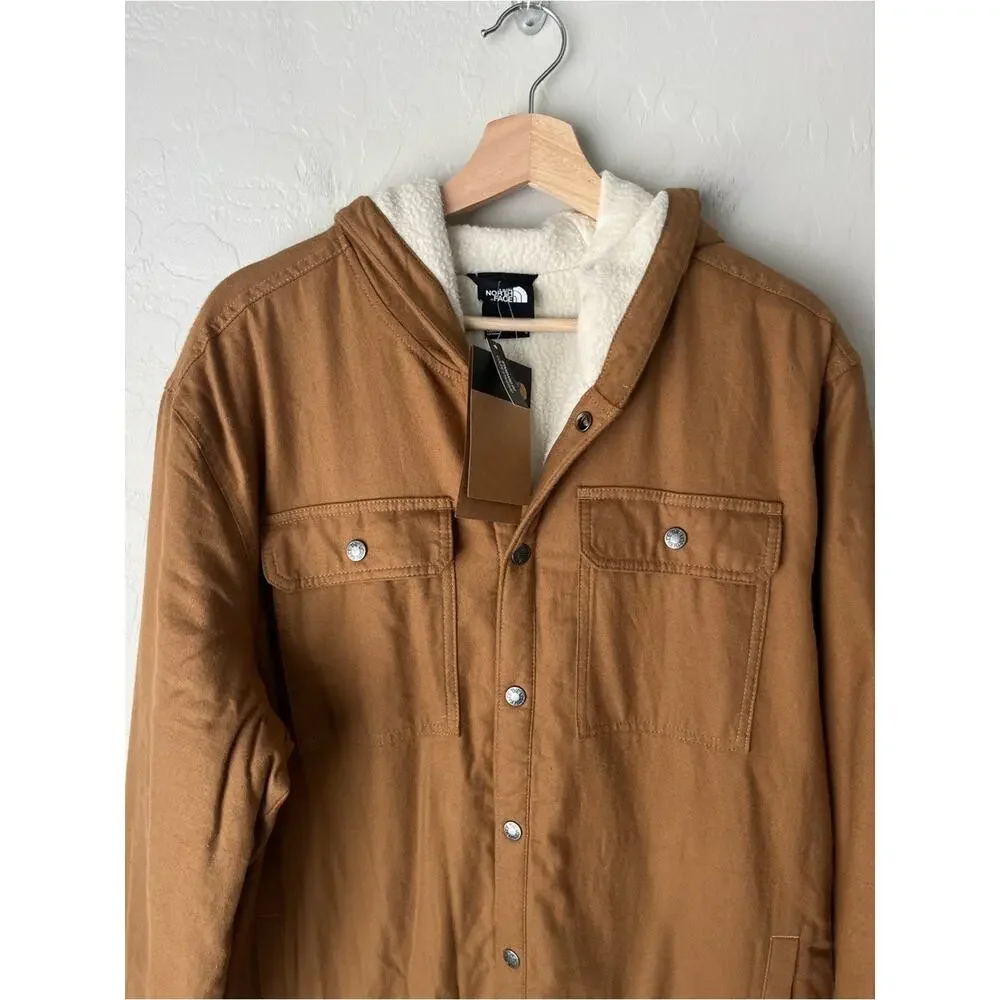 The North face HOODED CAMPSHIRE fleece lined shirt jacket utility brown NEW LG